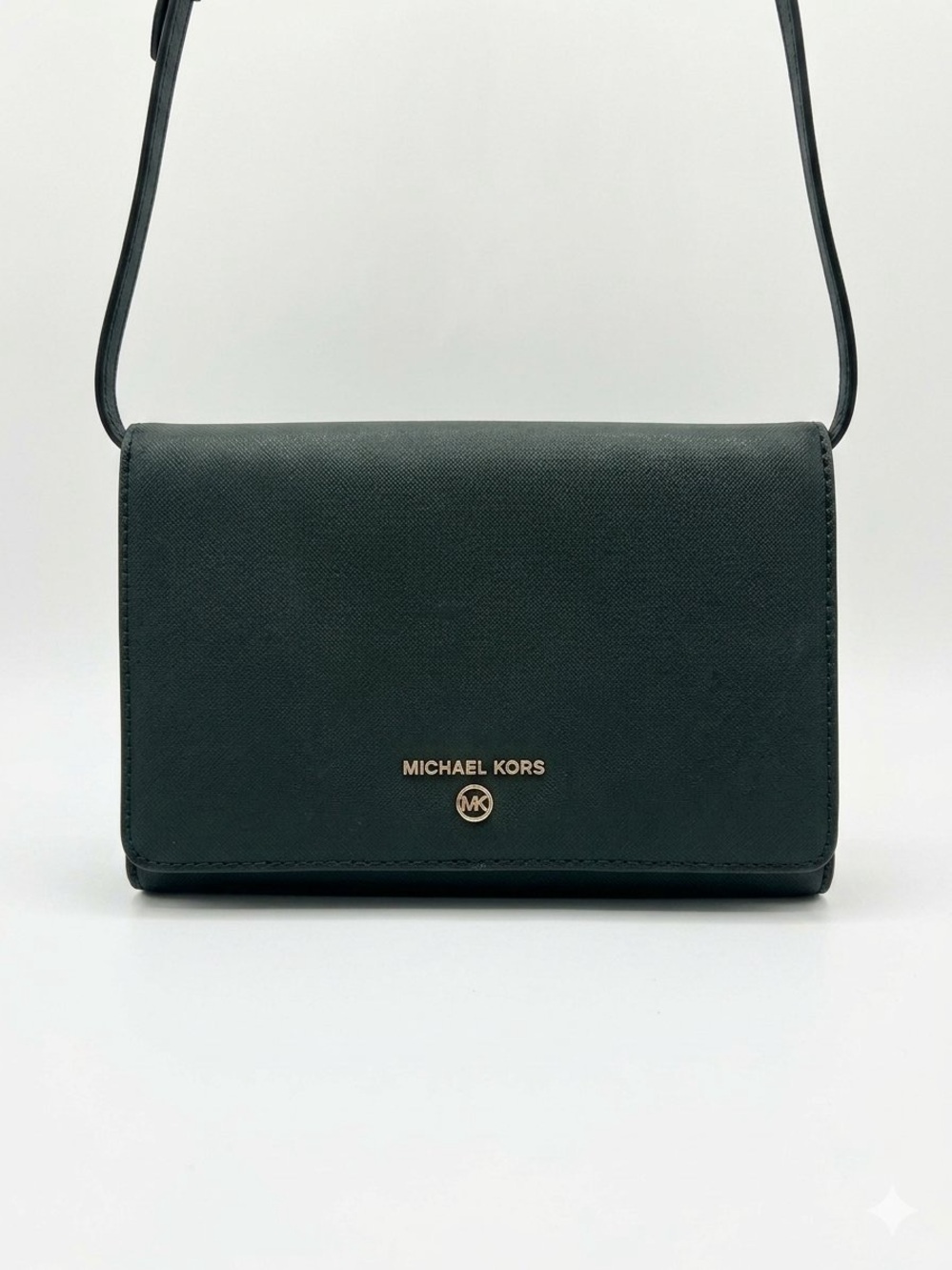 Michael Kors Black Leather Crossbody with Gold Logo